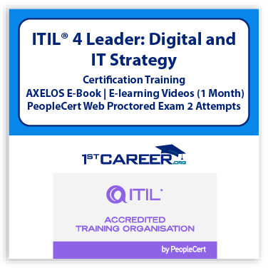 ITIL® 4 Leader: Digital and IT Strategy (DITS) Official PeopleCert Certification Exam Voucher 2 attempts with Official Axelos Main Guide E-book Included. code: ITIL4DITS-Ex-2 - Fast Track Training 1 ITIL® 4 Leader: Digital and IT Strategy
